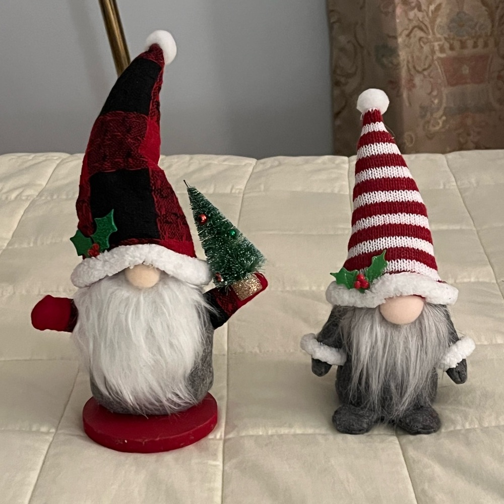 Christmas holiday Festive Gnome Duo with Red and Gray Accents